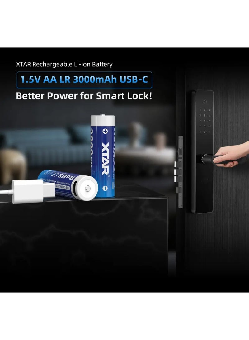 XTAR 4pcs 1.5V AA LR 3000mAh USB-C Lithium Battery - Image 3